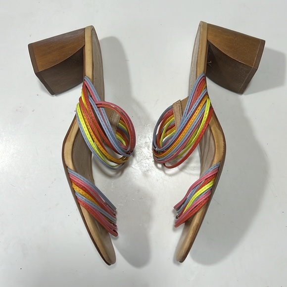 GIFTED Madewell The Meg Sandal Rainbow Heel Nude Tan Pink Purple Strap Sz 7 - Picture 4 of 7